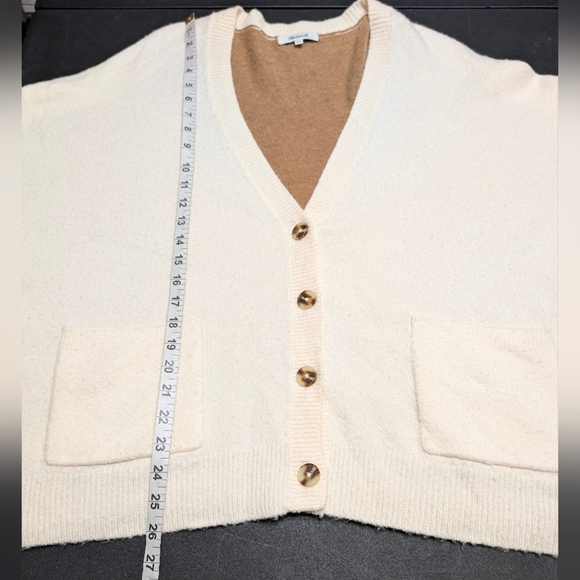 Madewell Short Kent Ex Boyfriend Heather Timber Cream and Tan Cardigan Sweater - Picture 10 of 14